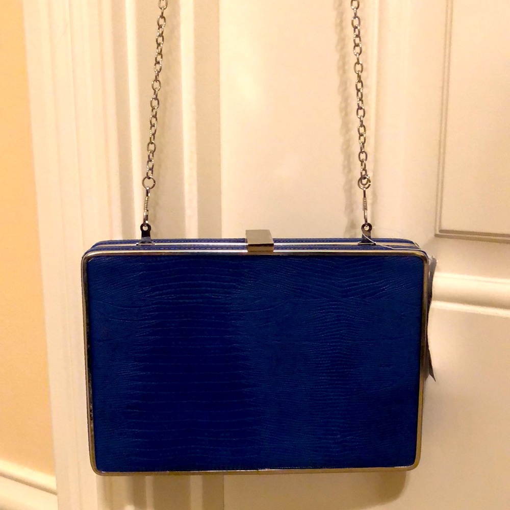 Cobalt blue faux snakeskin leather & silver crossbody shoulder NWT